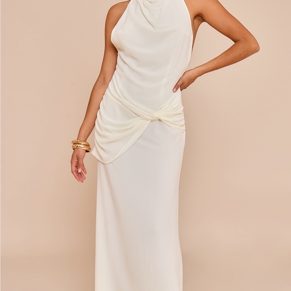 PLT Elegant Cream Halter Dress